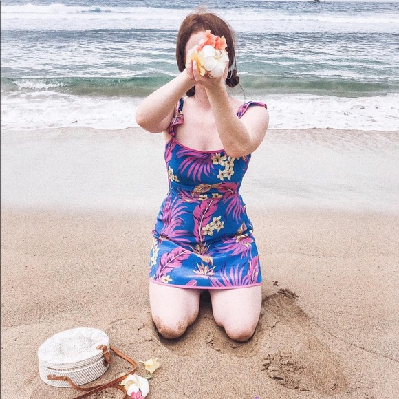 neon floral open back mini dress - Picture 1 of 5